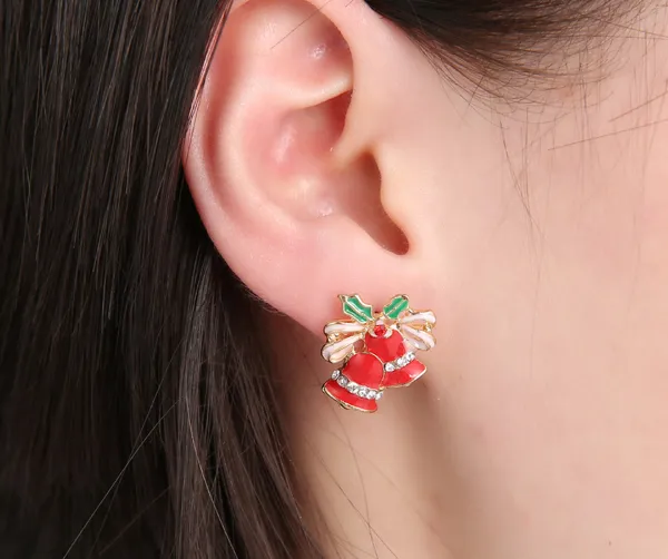 Christmas Bells Stud Earrings Korea Fashion Exquisite Diamond Rhinestone Stud 18mm 5g Christmas Gift White Red Color