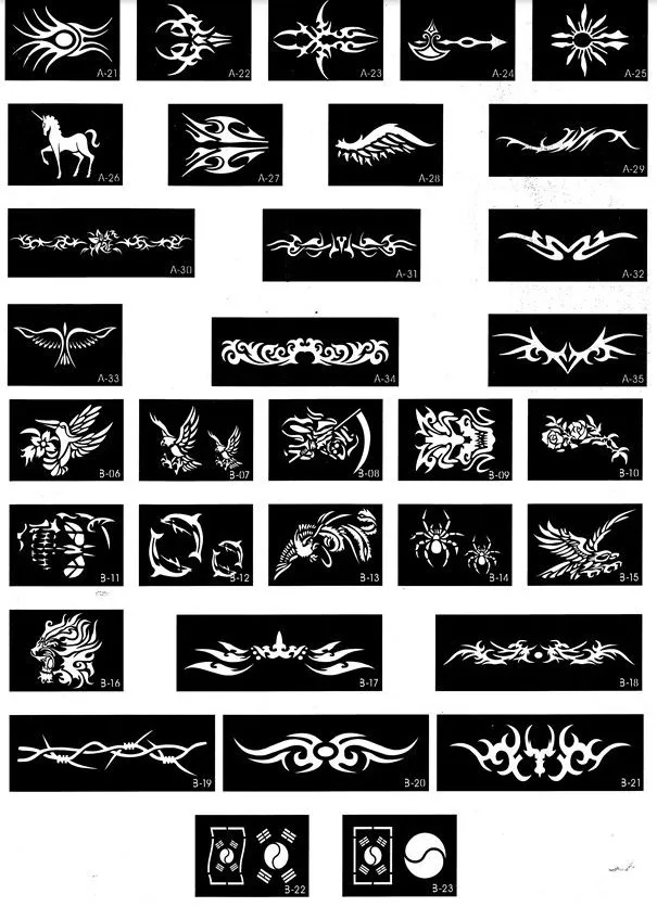 Design di stencil tatuaggi glitter la pittura della body art 100 fogli di disegni misti.