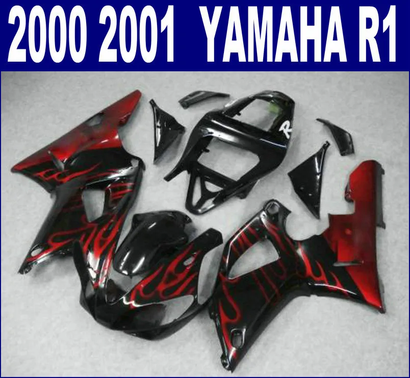 Livraison gratuite kit de carénage en plastique pour YAMAHA 2000 2001 YZF R1 bodykits YZF-R1 00 01 flamme rouge noir carénage set BR51 + 7 cadeaux