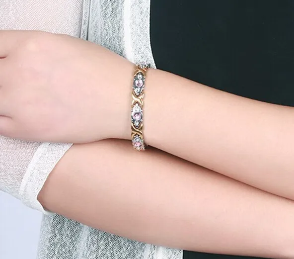 Romantic Gift For Wife and Girlfriend Jewelry 316L Silver Black Stainless steel Magnetic Stone health Link Bracelet Women 8.5'