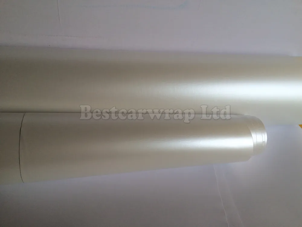 White Pearl Satin Matte Vinyl Wrap Film Pearl Wrapping Car Wrap Film With Air Bubble Free Car Stickers Gratis fraktstorlek 1.52x20M/Roll