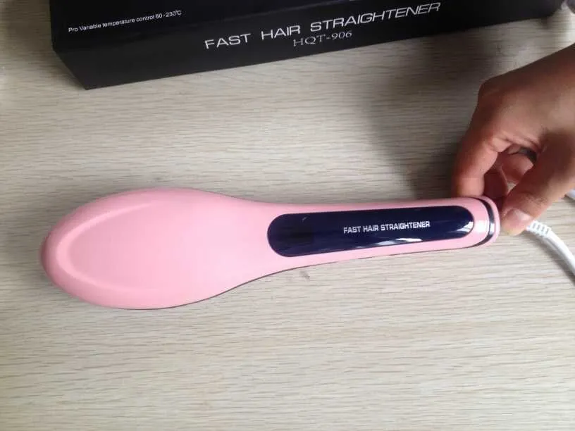 Högkvalitativ hårborste Auto Fast Pink Hair Strainener Comb Irons med LCD -skärm Electric Straight Hair Comb Röjan2833605