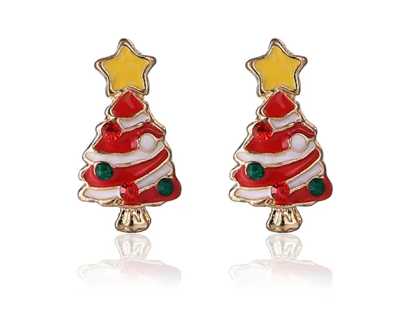 Christmas Tree Stud Earrings Korea Fashion Exquisite Diamond Cute Christmas Gift 20mm 5g Alloy + Enamel Rhinestone