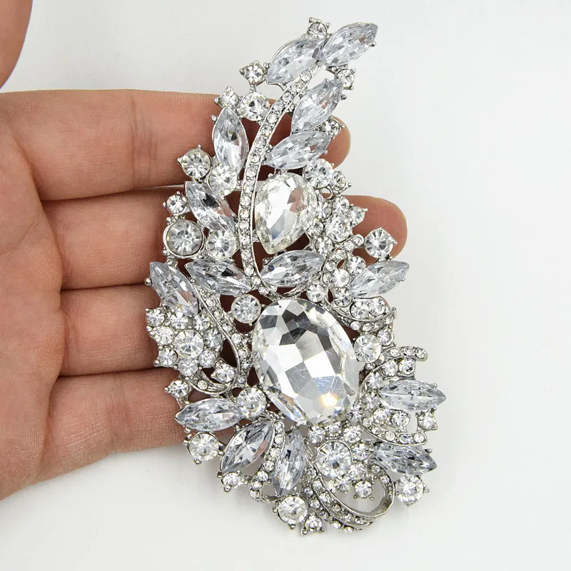 4.4 Cal ogromna luksusowa broszka duże jasne kryształy Rhinestonee ślubne szpilki ślubne broszki New Arrival wysokiej jakości oszałamiające Diamante kobiety Pin