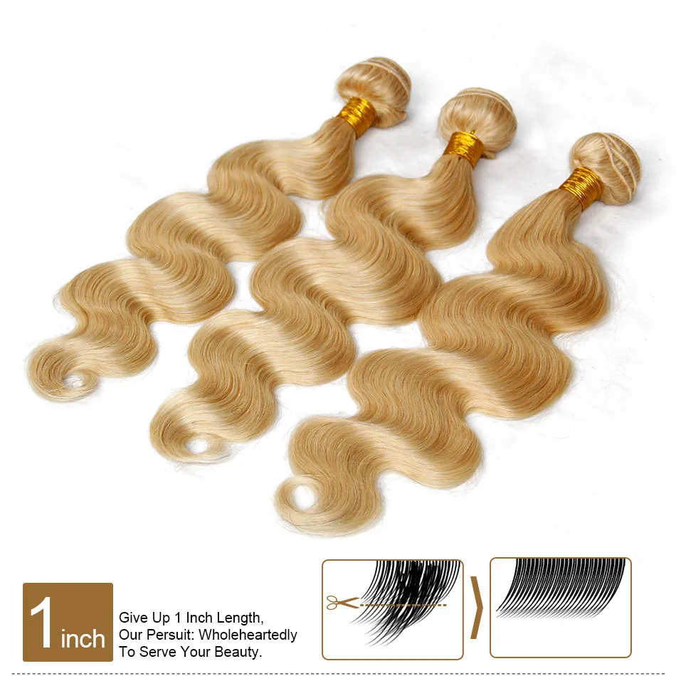 Bleach Blonde Brazilian Hair Body Wave Color #613 Remy Human Hair Weave Bundles Brazilian Virgin Hair Extensions Machine Weft 3/