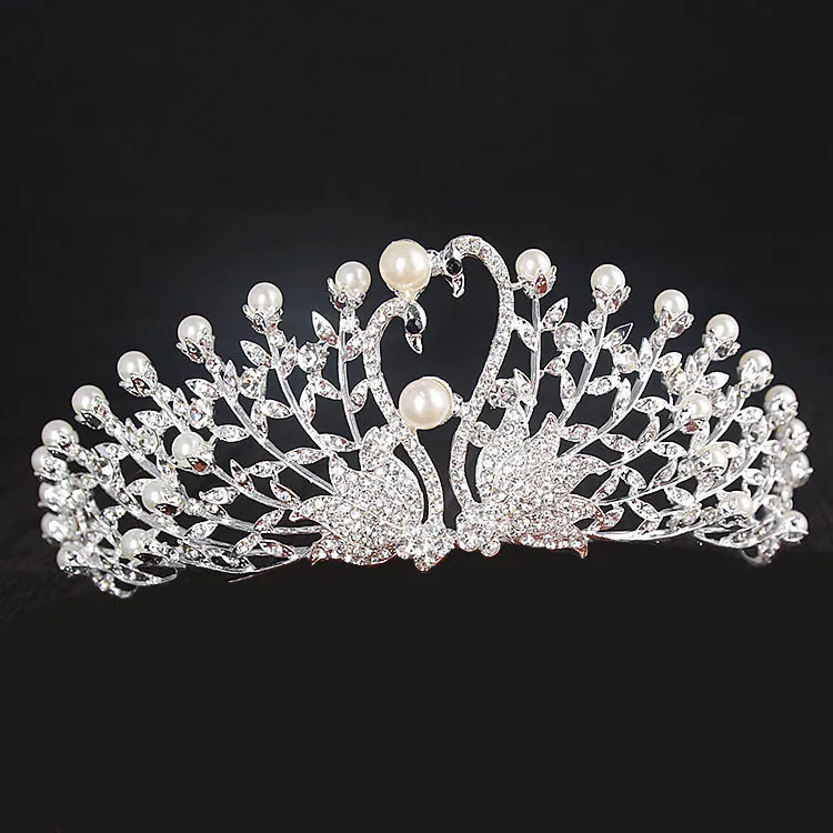 Corona di tiara di cigno con corone nuziali di strass diademi copricapo da sposa accessori copricapo da sposa corone di prestazioni344i