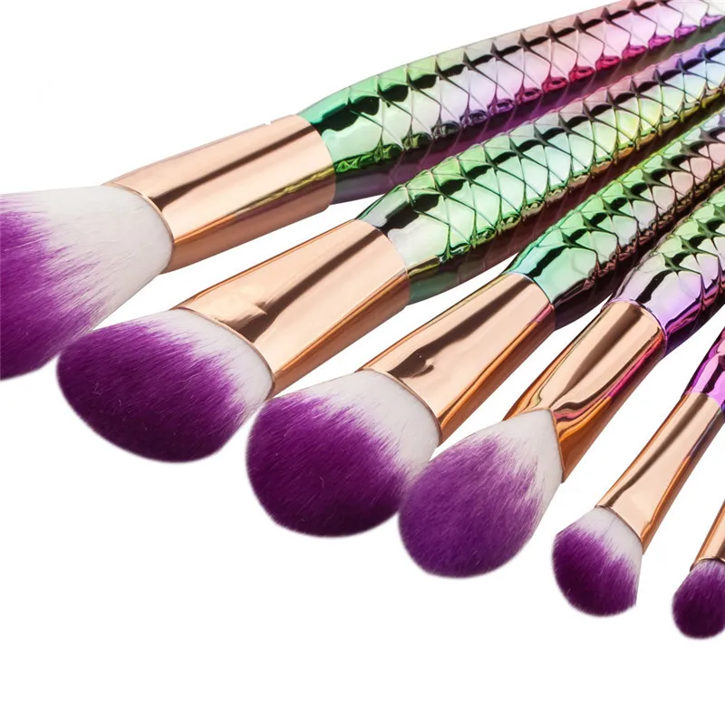Professional Make Up Щетки Kit 12 шт. Mermaid Eye Shadow Powder Foundation Cosmetic Rainbow Многофункциональные наборы кистей
