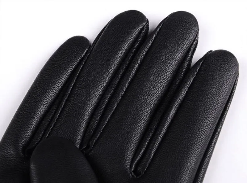 Men Touch Screen Gloves Winter Black Simulation Leather Washed PU Plus Velvet Warm Driving Cycling Fingers