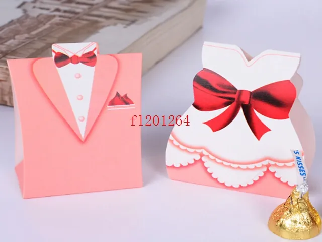 5000 sztuk / partia Darmowa Wysyłka Większy Rozmiar Różowy Bride Bride and Groom Candy Chocolate Box na Wedding Party Favor Prezent 8x4.3x11 cm