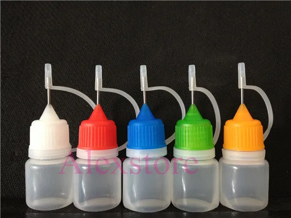 Needle bottle empty Mini plastic Long thin tip Soft PE eliquid oil dropper bottle 3ml 5ml 10ml 20ml 30ml 50ml with colorful caps