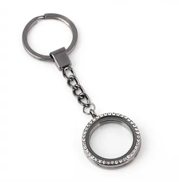 30MM Rhinestones Round Floating Locket Key Chains Glass Living Magnetic Charms Locket Keychain289O