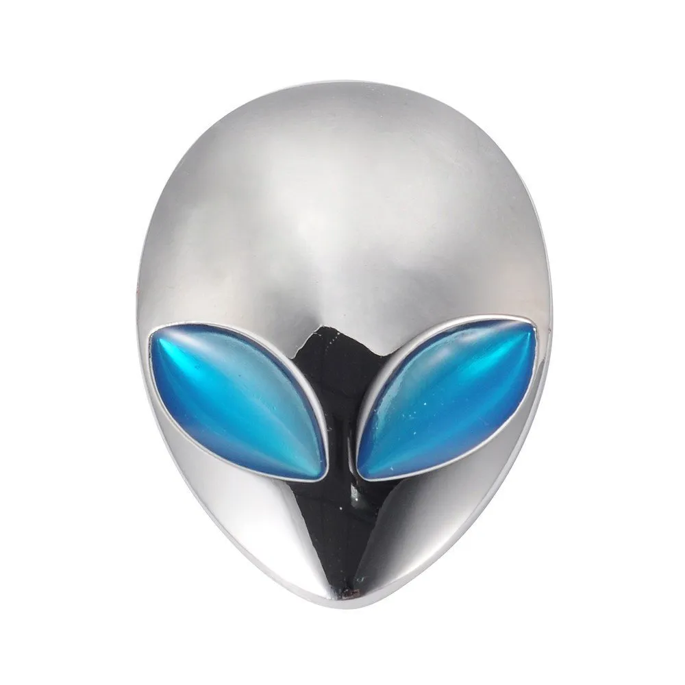 Silver Car 3D Logo Metal Aliens Auto Truck Motorcycle Emblem Badge Sticker Decal Blue Eyes