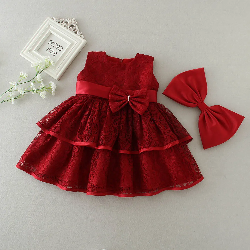 3 à 24 mois bébé fleur fille arcs robes en dentelle d'été blancs rouges enfants vêtements belles vêtements de Noël de vente au détail r1am710ds4468152