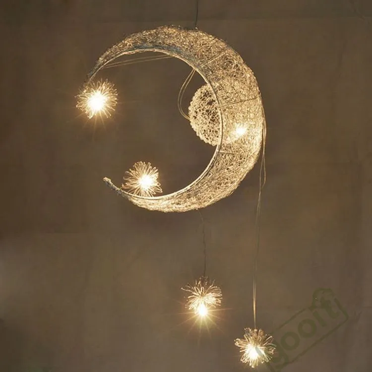 Aluminium Wire Moon Star Featured Pendant Lamps with 5 Lights G4 Lighting Moon Pendant Lamps Chandeliers blubs