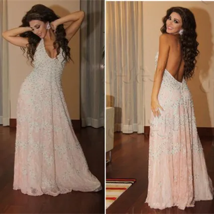 2016 Myriam Fares Arabski Dubaj Prom Dresses V Neck Sexy Open Back Aplikacje Arabskie Kobiety Odzież Kaftan Abaya Długie Party Pagewan