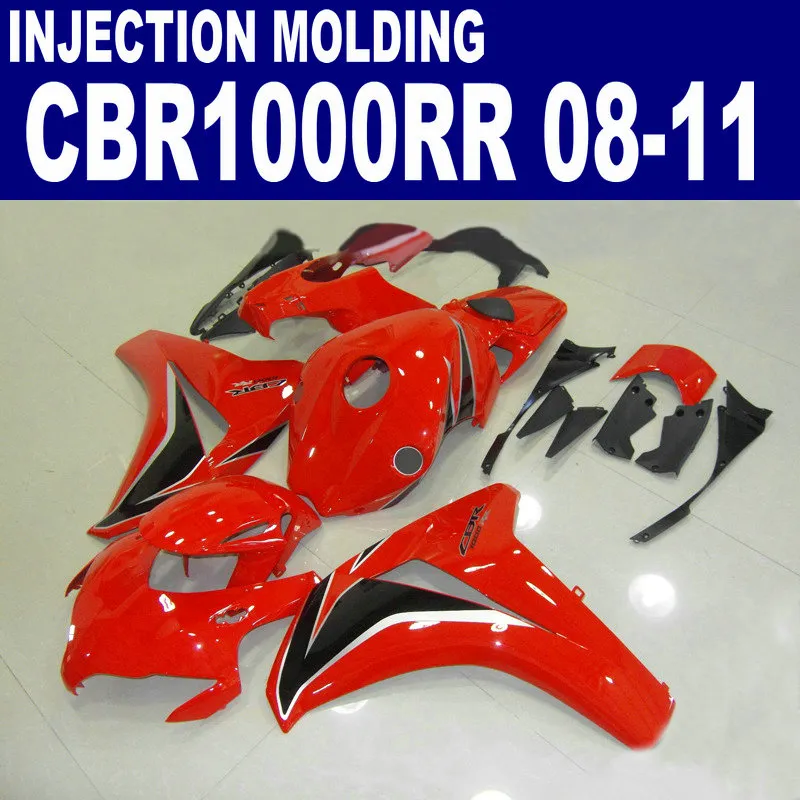 Injektionsgjutning Fullständigt kit för Honda CBR1000RR 2008 2009 2010 2011 Black Red CBR1000 RR Bodywork Fairings Set 08-11 # U42