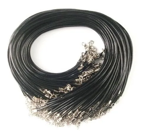 Cheap Black Wax Leather Snake Necklace Beading Cord String Rope Wire 45cm Extender Chain with Lobster Clasp DIY jewelry components