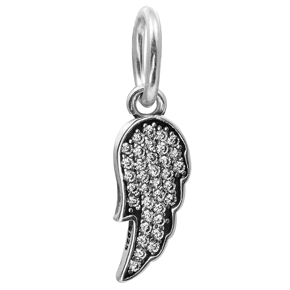 Dangle Angel Wings Symbol of Guidance with Clear CZ 100% 925 Sterling Silver Beads Fit Pandora Charms Bracelet Authentic DIY Fashion Jewelry