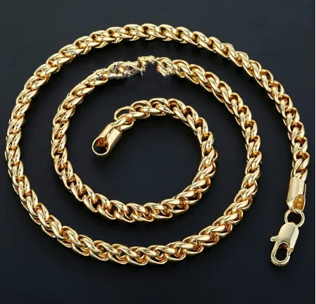 Wholesale-5mm Mens Chain Boys Jewellery Wheat Link Collana GF riempita in oro giallo su misura gioielli all'ingrosso Spedizione gratuita