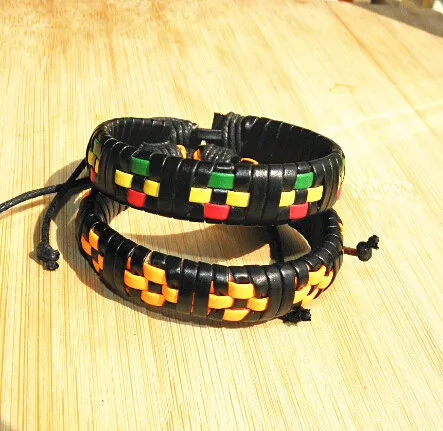 The New Genuine Leather Wrap Braided Bracelets cross candy color Grid Punk Lover's Wristband Men women Handmade 