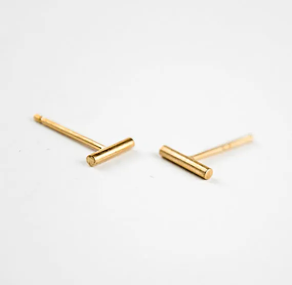 1Pair- S005 Gold Silver plated tiny bar stud earring unique Simple Stick Column bar earrings Cylinder stud jewelry 8mm10mm12mm