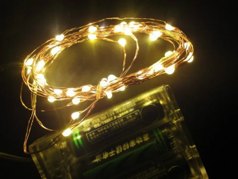 2M 20LED Copper Draad Heldere LED-snaren Wit / Warm Wit Wit Blauw Geel Rood Groen Roze Paars Aa Batterij Kerst String Fairy Lights Vakantielicht
