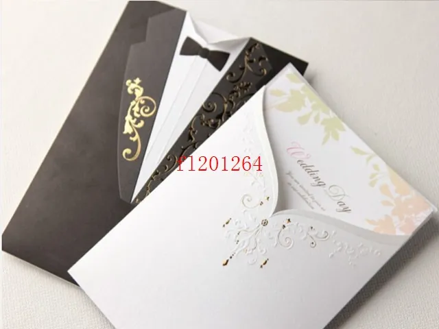 Carte d'invitation de mariage imprimable et personnalisable, découpée au Laser, pour marié et mariée, noir et blanc, livraison gratuite, 100 pièceslivraison gratuite