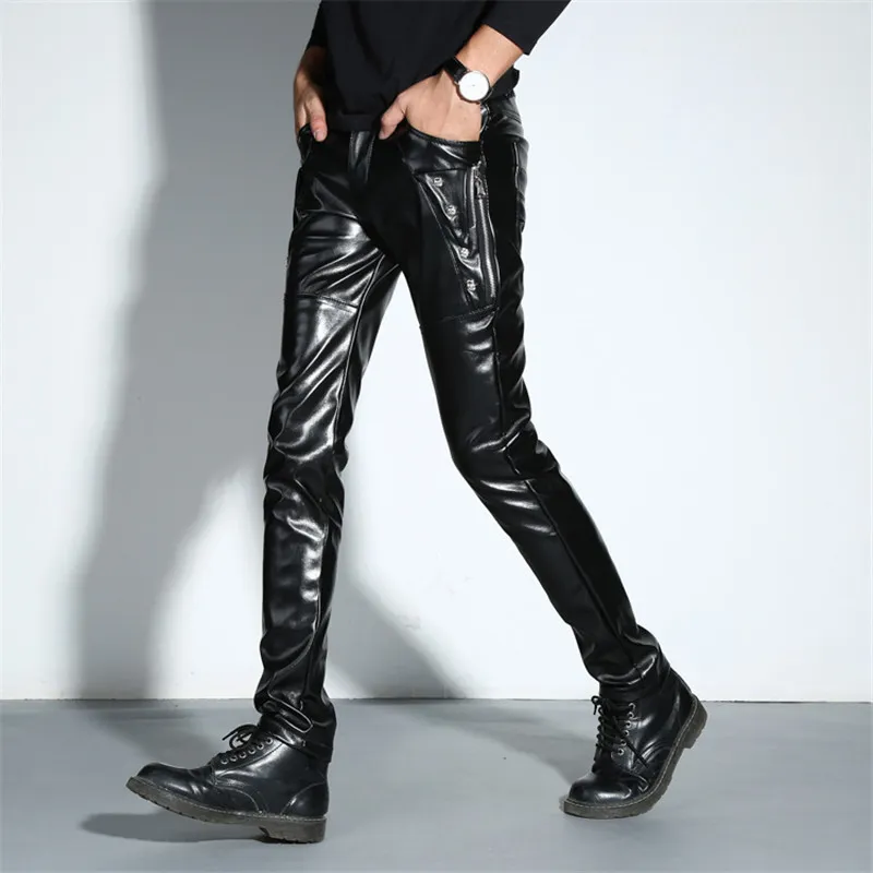 Wholesale MORUANCLE Men Skinny Faux PU Leather Pants Shiny Black
