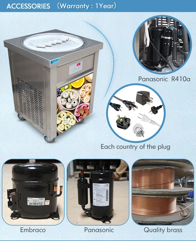 Free shipment ETL CE Kitchen equipement single round pan ROLL ICE CREAM MACHINE thai FRY ICECREAM MAKER