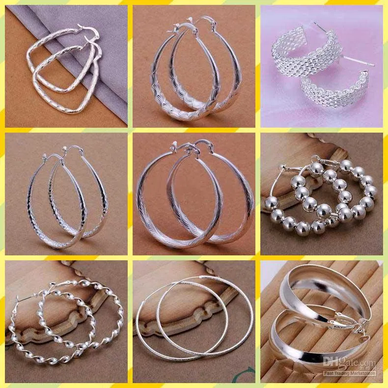 Nouveau style bijoux de mode mélangé de haute qualité 925 boucles d'oreilles en argent sterling oreille créoles 10 paires / lot chaud meilleur cadeau livraison gratuite 1760