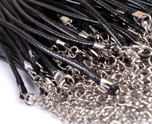 100st Svart läder Snake Halsband Beading Cord String Rope Wire 45cm DIY smycken förlängare kedja med hummer lås komponenter
