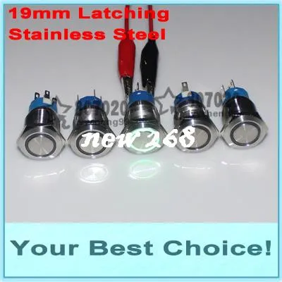 50pcs / Lot 19mm 스테인레스 스틸 12V LED 조명 래치 켜기 / 끄기 IP67 방수 Anti-Vandal 금속 푸시 버튼 스위치 (VIA DHL)