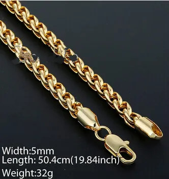 Wholesale-5mm Mens Chain Boys Jewellery Wheat Link Collana GF riempita in oro giallo su misura gioielli all'ingrosso Spedizione gratuita