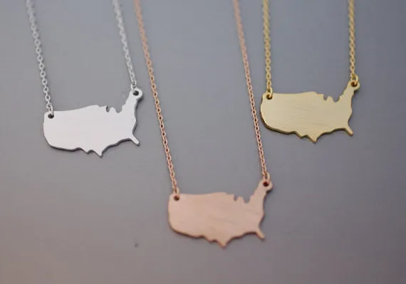 10 pezzi di descrizione della mappa degli Stati Uniti Collana USA Silhouette Mappa collana geometrica America Country Nation Collace la Terra