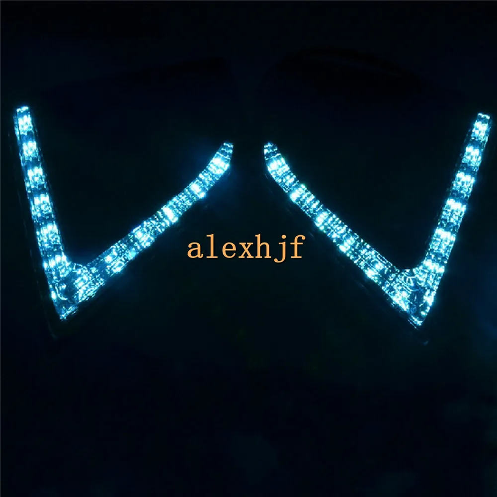 White LED Daytime Running Lights DRL + Ice Blue Night Running Lights