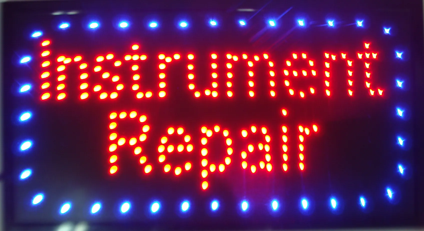 Large 21.5x13" Bright LED Instrument Repair Neon Sign Guitar Drums Fix Shop Open