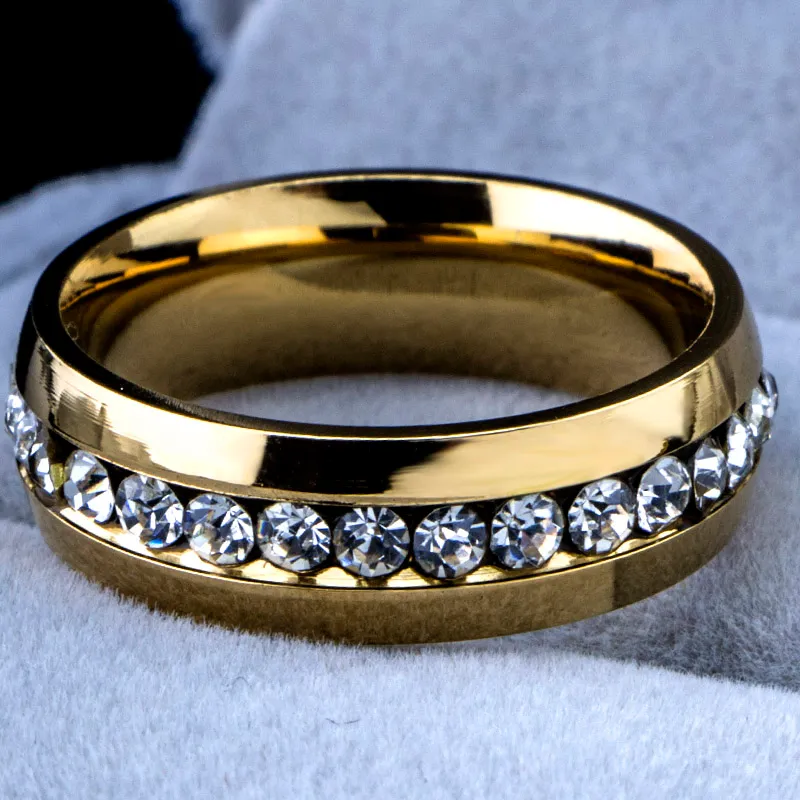 Groothandel mode hot fabriek prijs 316L roestvrij stalen kristal trouwringen voor vrouwen mannen topkwaliteit 18K vergulde heren ring