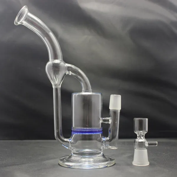 Försäljning! Glass Bong vattenrör med blå honungskaka perc glasåtervinning bongs oljeriggar perkolator glasvatten rör 18,8 mm fog riggar återvinnare