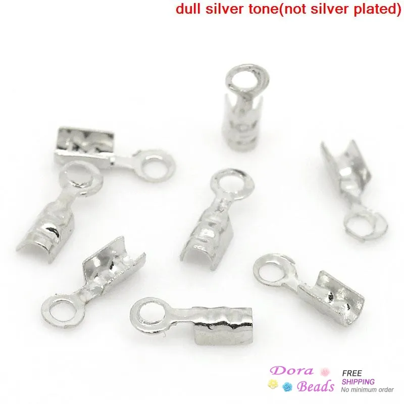 Wholesale-銅ネックレス/コード圧着エンドキャップW /ループシルバートーン2mm×7mm（1/8 "x 2/8"）、500ピース（B28276）