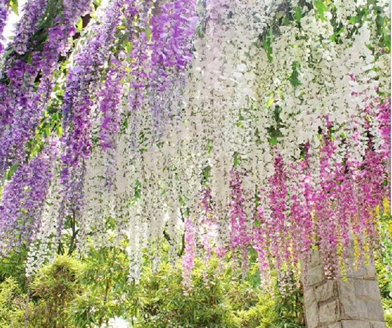 1.1 метр длиной элегантный искусственный шелк цветок глицинии виноград ротанга для свадьбы центральные украшения букет гирлянда Главная бесплатная DHL