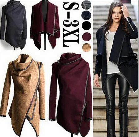 Fall/Winter Clothes for Women 2018 New European and American Wool & Blends Coats Ladies Trim Personality Asymmetric Rules Short Jacket Coats