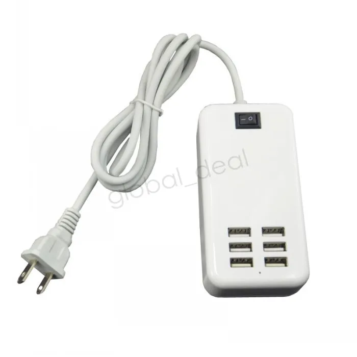 Cargador de pared de viaje USB de 6 puertos 5V 6A 30W Adaptador de cargadores de escritorio USB Enchufe de EE. UU. UE con cable de 1,5 m para Samsung s6