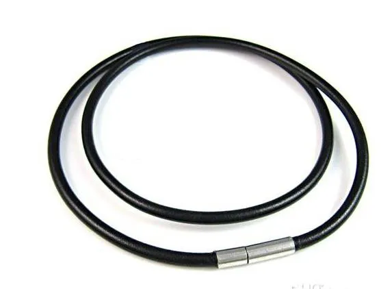 Mens kvinnor svart äkta läder sladd halsband kedja 2,5 mm 18 "-26"