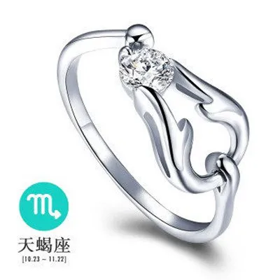 Os mais recentes 925 sterling silver zodiac anel de abertura por atacado LEO horoscope mulheres anel com strass cristal