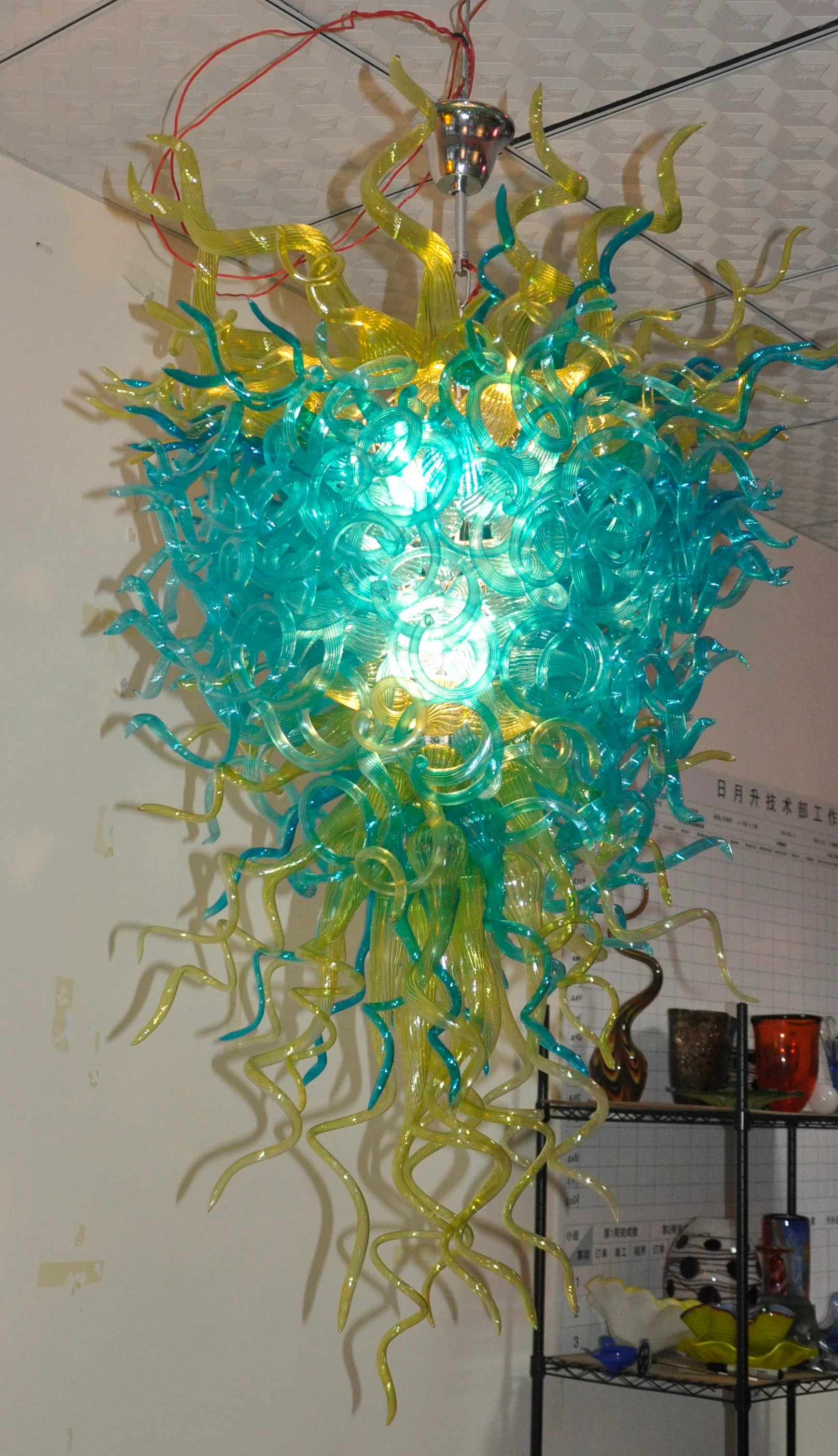 100 % 입 풍선 CE UL 붕규산 무라노 유리 데일 치 훌리 (Dale Chihuly) 예술 멋진 유리 조명 중국어 샹들리에