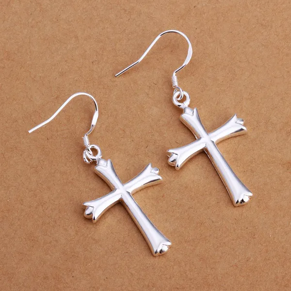 Brand new sterling silver plated Cross серьги DFMSE305, женские 925 серебряные мотаться люстра серьги завод прямой