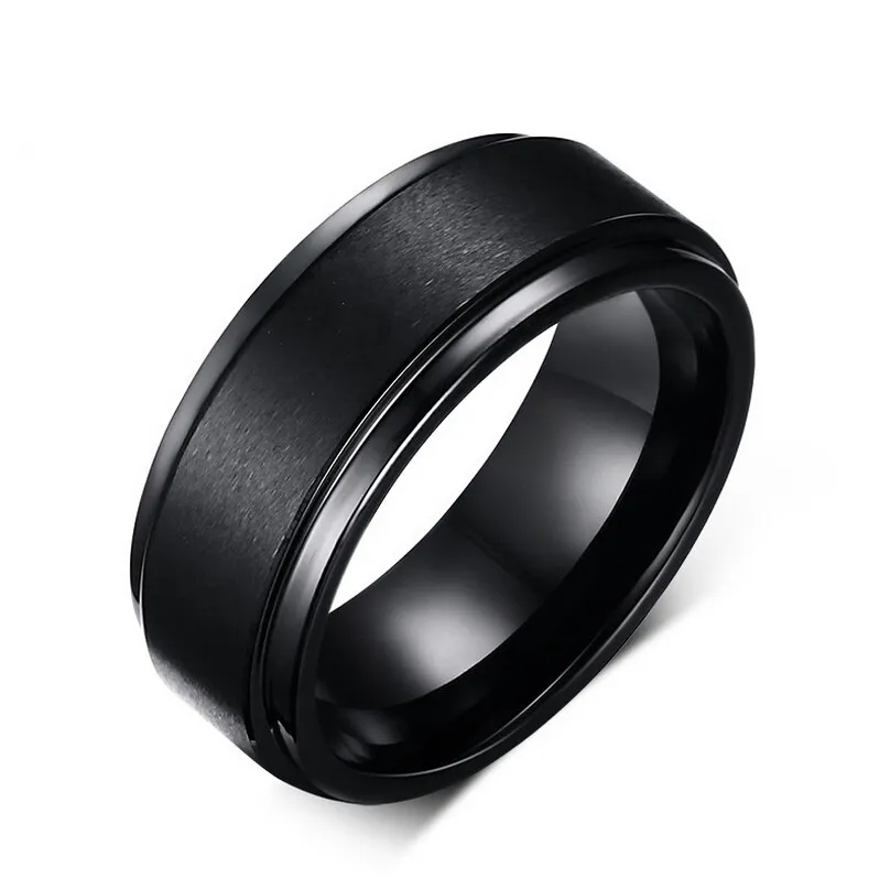 8 mm Tungsten Steel Men's Black Rings Simple Engagement Ring Tungsten Carbide Wedding Band