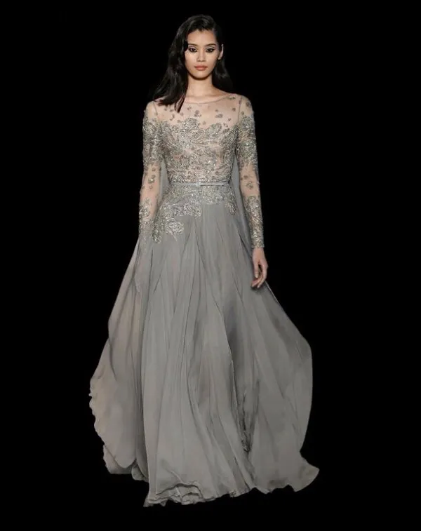 navy blue dress for baby girl Elie Saab Sexy Elegant Beading Evening Dress 2016 Fall Winter Chiffon Long  Sleeve Ankle-Length Gown from Dhgate Evening Dresses