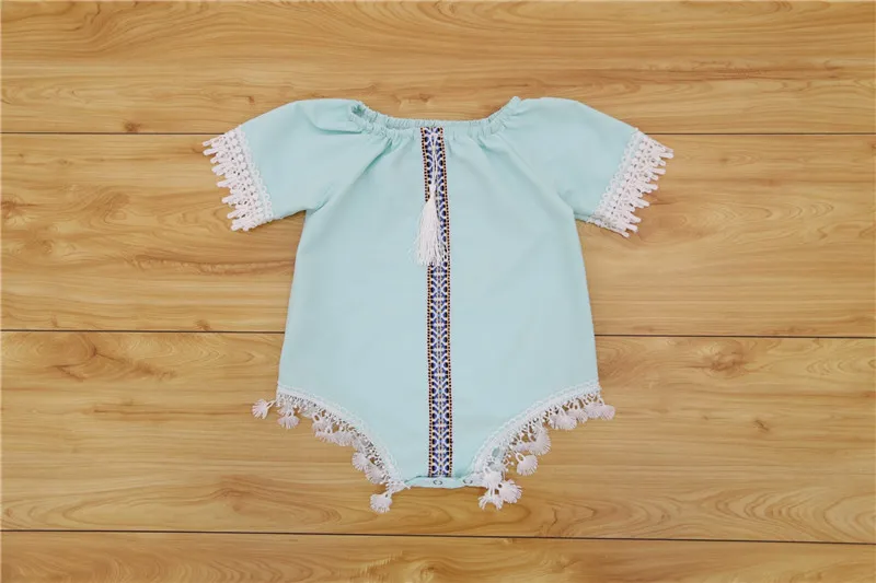 Mignon bébé fille barboteuses 2018 nouveau-né bébé vêtements filles bleu clair gland combinaison barboteuse tenues tout-petit filles vêtements Sunsuit 0-24M