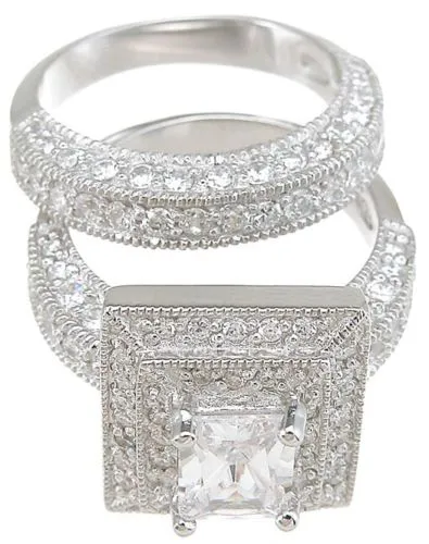 Ensemble de bagues de mariage 3 en 1 rempli d'or blanc 14 carats, bijoux vintage professionnels, topaze, diamant simulé, pour cadeau de Noël, S332M